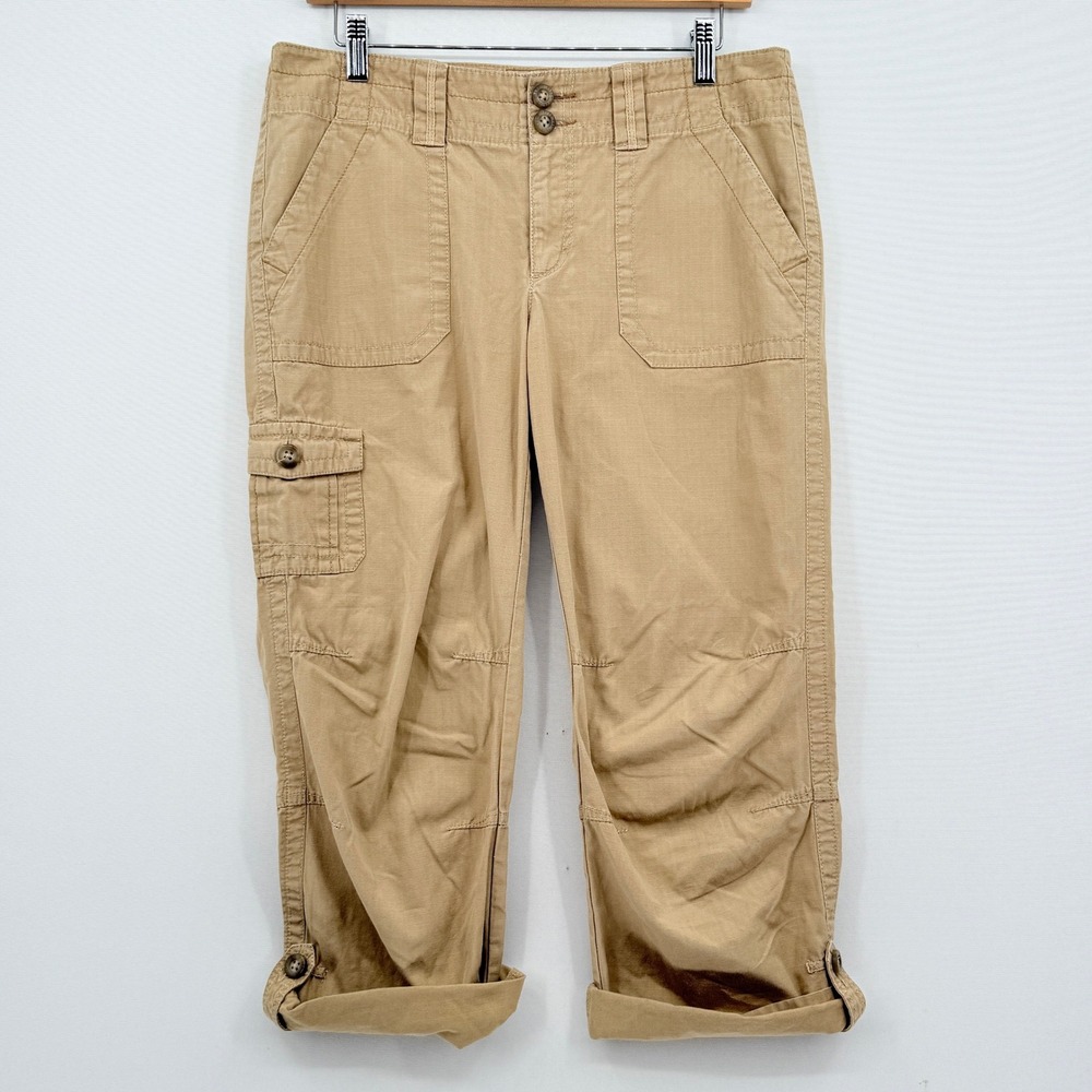 Eddie Bauer Cargo Pants Womens 8 Tan Ripstop Hiking Gorpcore Utilitarian Cropped